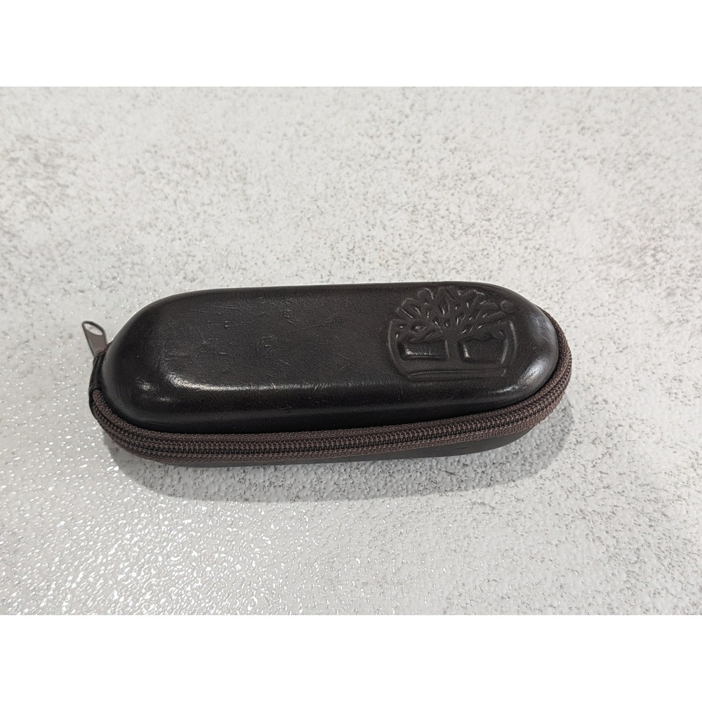 Timberland Brown Hard Shell Eyeglass Case | Zip Around | Logo